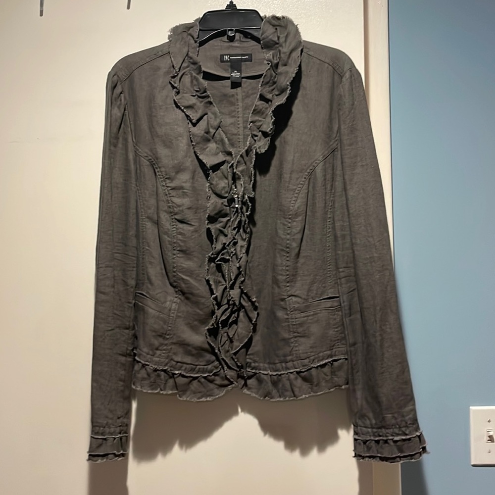 INC linen ruffled jacket NWOT. Grey. Absolutely gorgeous! XL